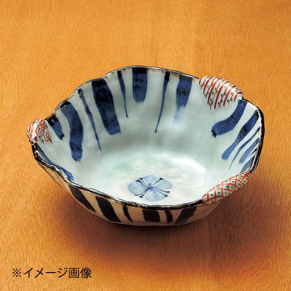赤絵小紋三方なぶり8寸鉢