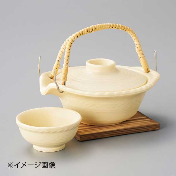 クリーム平形土瓶むし(板付)(萬古焼)