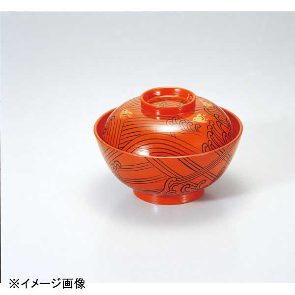 若泉漆器 4.5寸煮物椀 朱刷毛目波千鳥内朱S・H塗 1-200-10