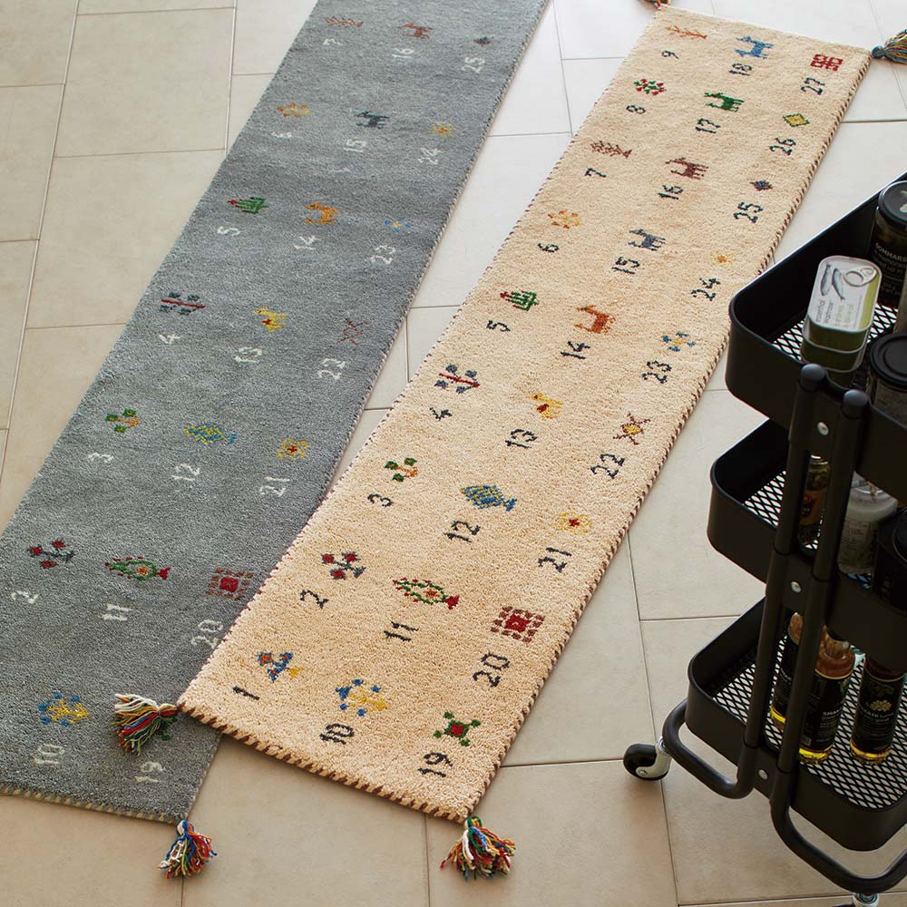 【最大7000円OFFクーポン 4月20日迄】 Gabbeh/ギャッベ インド製マット 約40cm×240cm キッチンマット カーペット ラグ マット H94515 ＼LINE友だち登録でクーポン／