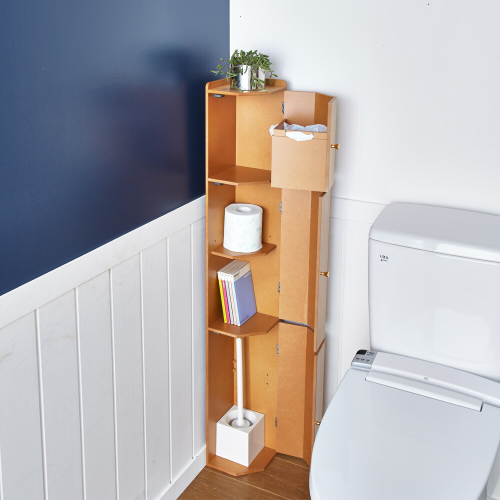 【最大7000円OFFクーポン 4月20日迄】 こだわりトイレの木製コーナーラック 上部ゴミ箱付き 高さ120cm トイレ収納 ラック トイレ 洗面所 ランドリー収納 642230 ＼LINE友だち登録でクーポン／