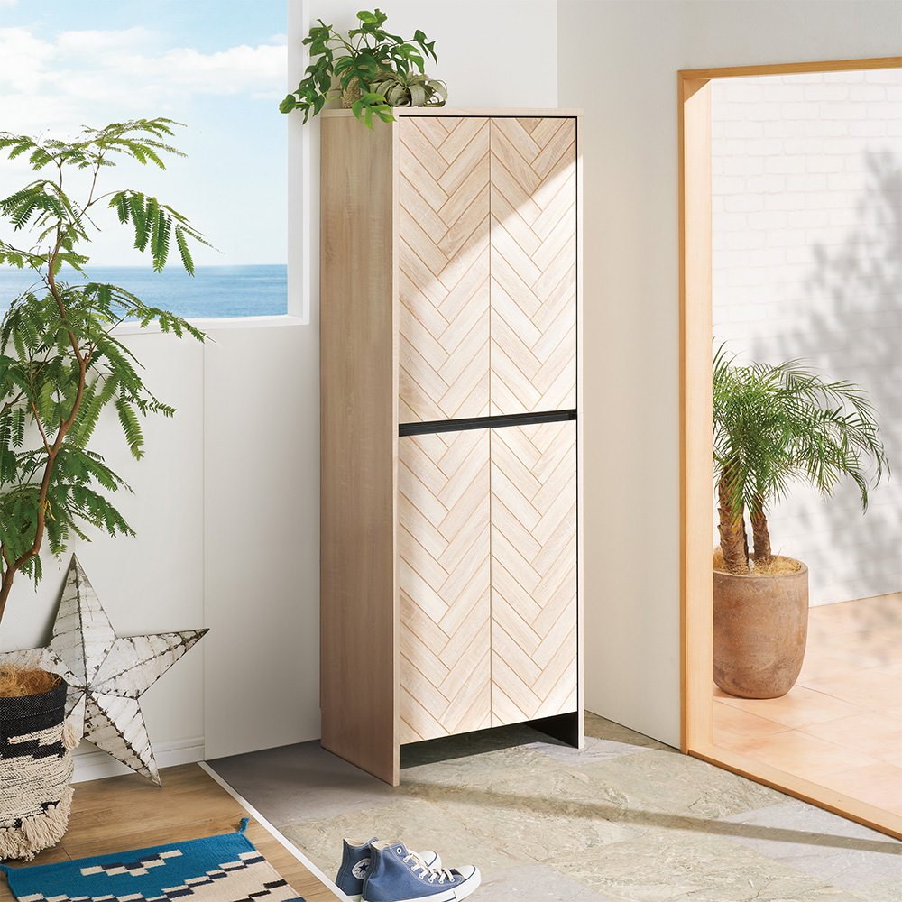 【最大7000円OFFクーポン 4月20日迄】 ヘリンボーン柄シューズボックス ハイタイプ高さ169.5cm・幅60cm奥行35cm 下駄箱 シューズボックス 玄関収納 645223 ＼LINE友だち登録でクーポン／
