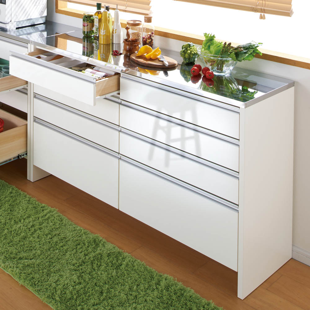 【クーポン7月26日迄】 ステンレストップ間仕切りカウンター 幅150cm キッチンカウンター キッチン収納 641515 ＼LINE友だち登録でクーポン／｜ディノス家具 店