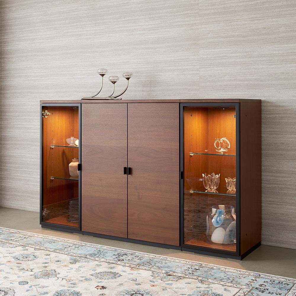 【最大7000円OFFクーポン 4月20日迄】 Sorrento/ソレント リビングキャビネット 幅38高さ95cm ガラス扉 LED照明付き キャビネット リビングボード リビング収納 H93609 ＼LINE友だち登録でクーポン／