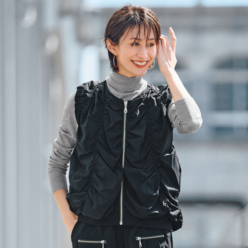 ギャザーデザイン ジップジレ ベスト ジレ ジャケット A36101 \LINE友だち登録でクーポン/|ディノス店