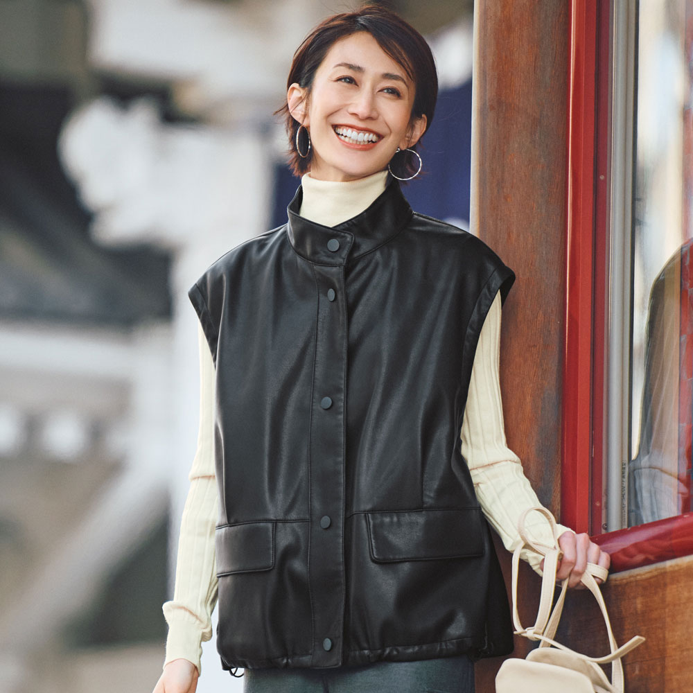 レザー調 ビッグシルエット ジレ ベスト ジレ ジャケット A36201 \LINE友だち登録でクーポン/|ディノス店