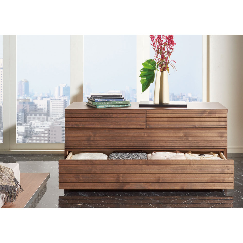 デザイン収納】天然木横格子柄 たんす 5段 天然木横格子柄の