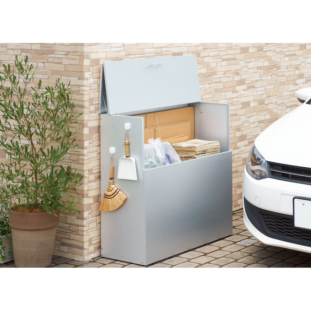大きく開くガルバ製ゴミ保管庫 【スリムハイタイプ】 幅100奥行38cm 保管庫 H91210 \LINE友だち登録でクーポン/|ディノス店