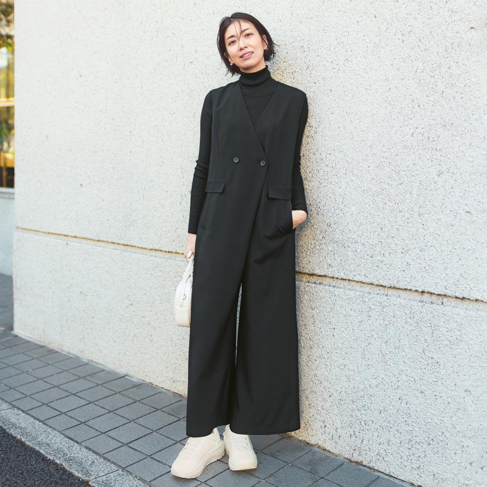 【クーポン最大5千円OFF 4/8迄】 後ろドローストリング ノーカラー オールインワン サロペット オールインワン パンツ 173101 ＼LINE友だち登録でクーポン／