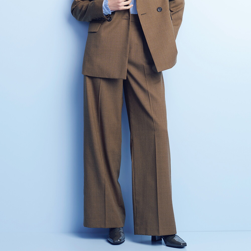 【クーポン最大5千円OFF 4/8迄】 ≪股下丈74cm≫ 先染めウール混ツイル ワイドパンツ ワイドパンツ パンツ 140703 ＼LINE友だち登録でクーポン／