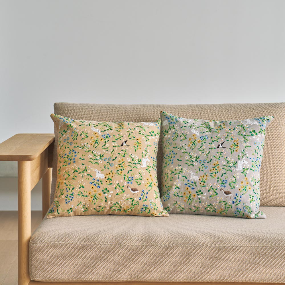 刺繍クッションカバー〈ブローニュ〉 約45&times;45cm用 カバー類 660105 ＼LINE友だち登録でクーポン／｜ディノス店