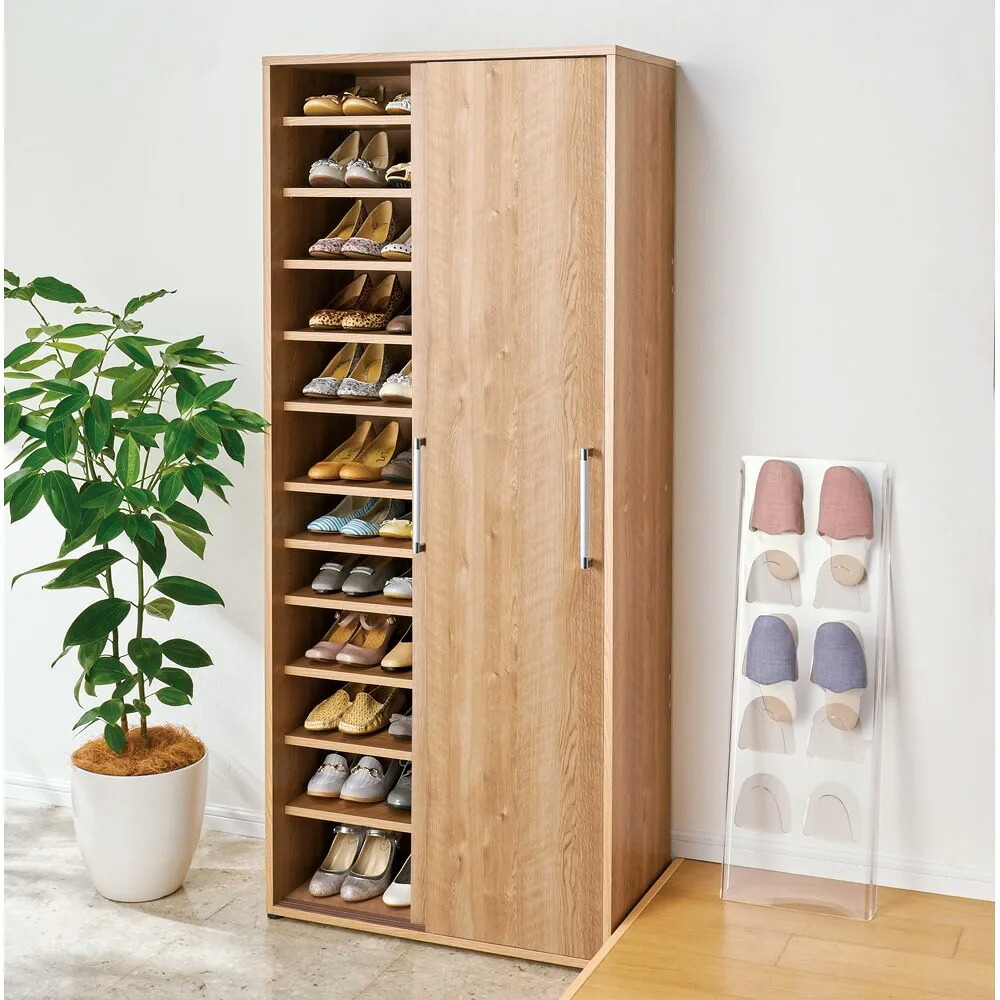 【クーポン10％OFF 4/17 9：59迄】 天然木調引き戸シューズボックス ハイ（高さ182cm） 幅77cm奥行40cm 下駄箱 シューズボックス 玄関収納 645219 ＼LINE友だち登録でクーポン／