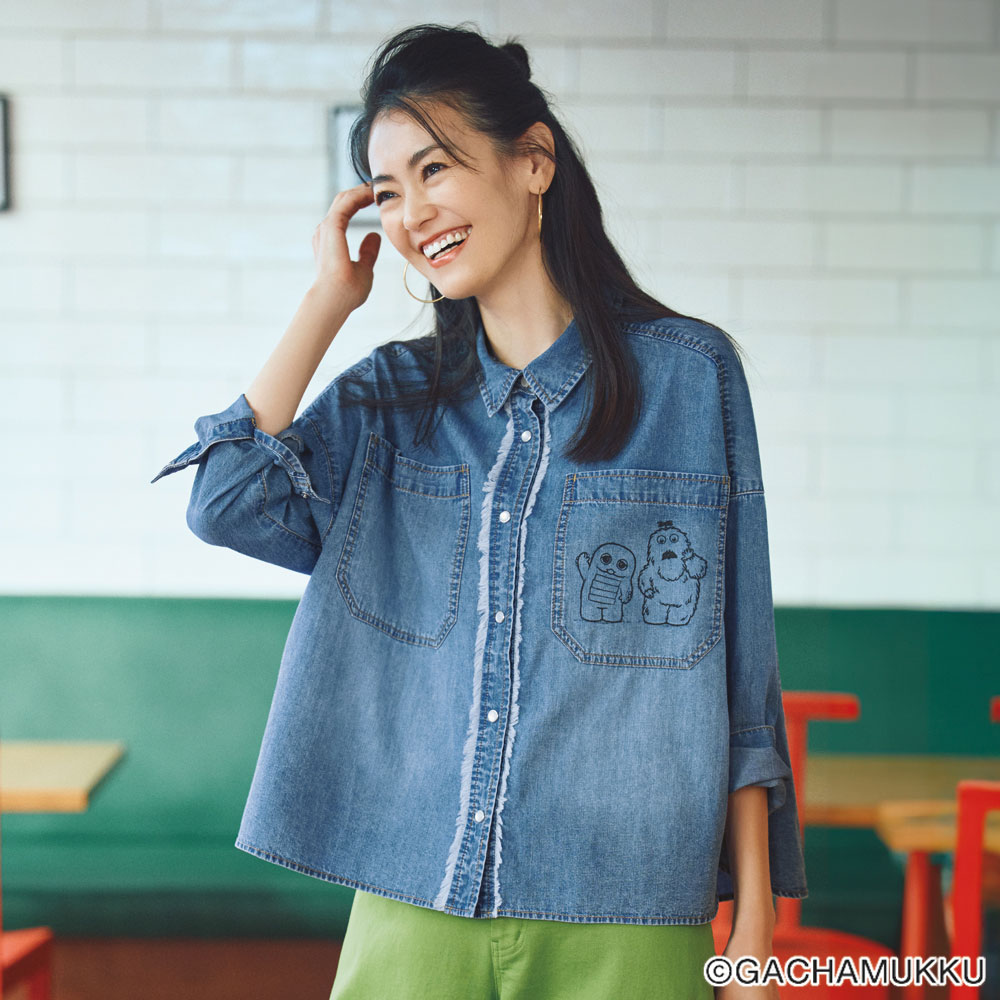 【クーポン10％OFF 4/17 9：59迄】 ガチャピン・ムック デニムシャツ シャツ ブラウス 176601 ＼LINE友だち登録でクーポン／