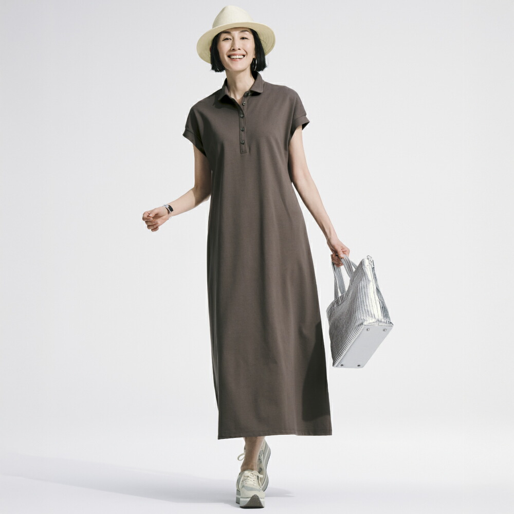スビン綿 鹿の子編み ジャージー ポロワンピース ジャージーワンピース ワンピース 196701 ＼LINE友だち登録でクーポン／｜ディノス店 14,439円