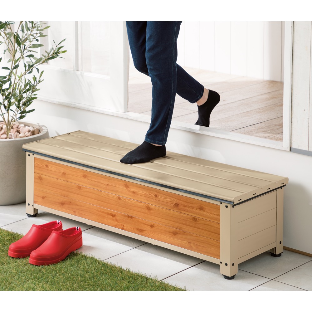 楽天市場】木目調グレージュストッカー 浅型踏み台 幅114cm ステップ
