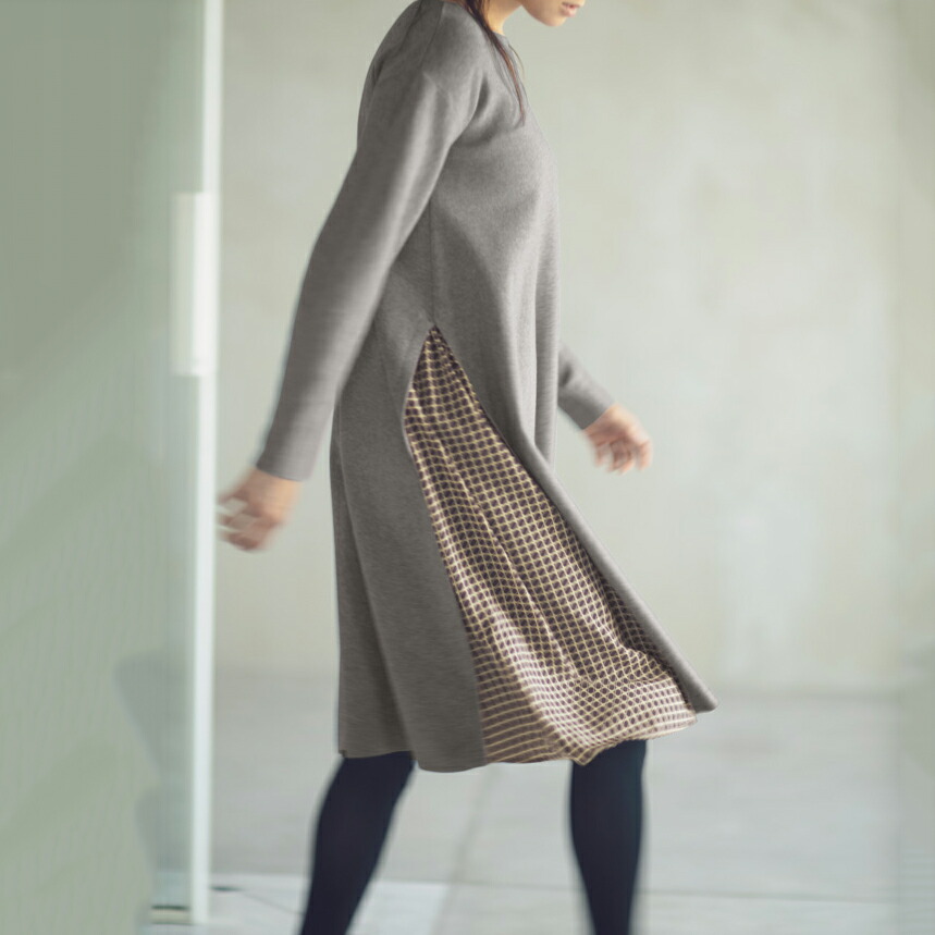 ファッション ワンピース チュニック ニットワンピース 布帛プリント切り替え ニットワンピース Pc2256 Hollerner Hof De