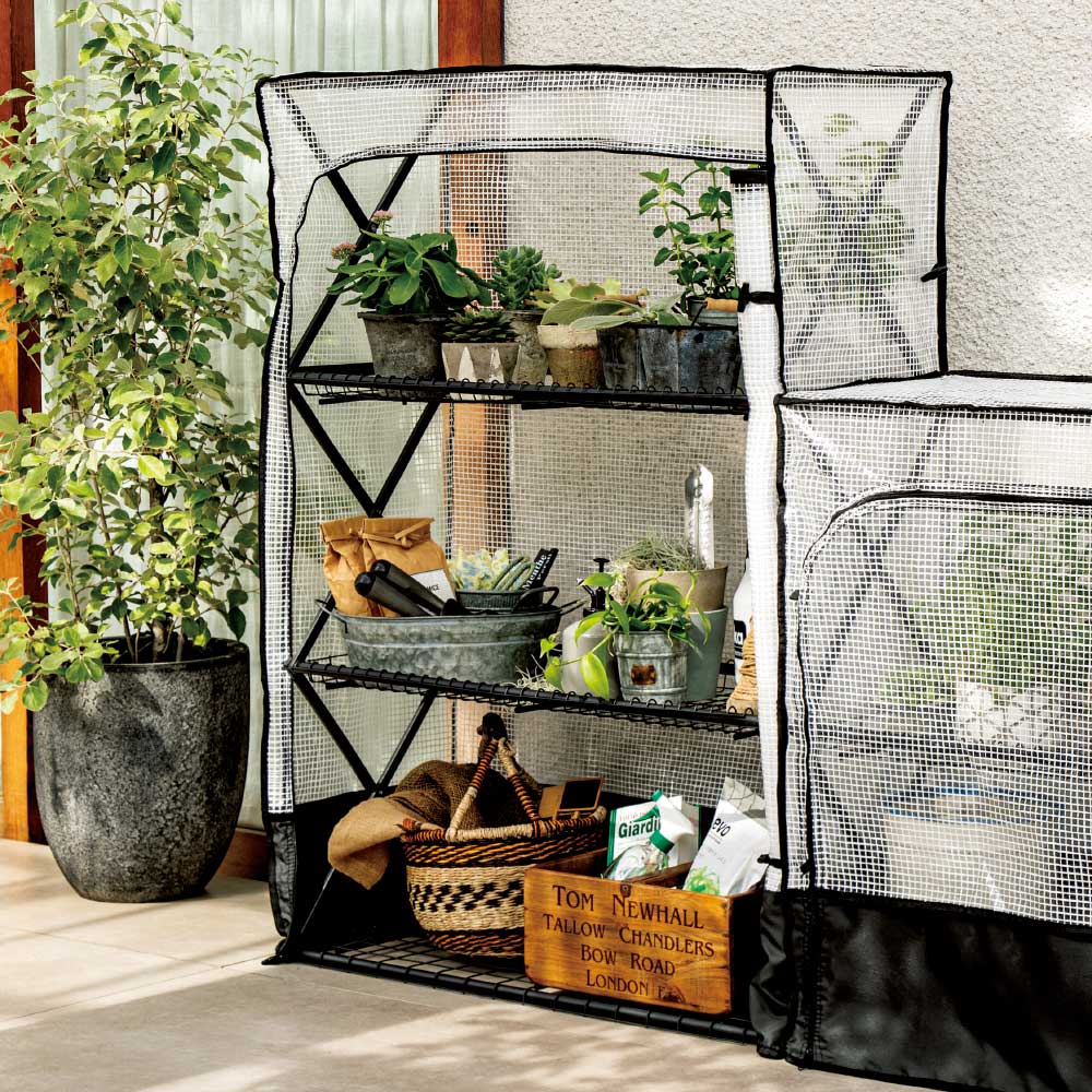 植物に優しいバルコニーラック カバー付き 4段 折りたたみ式 温室 G01227 ＼LINE友だち登録でクーポン／