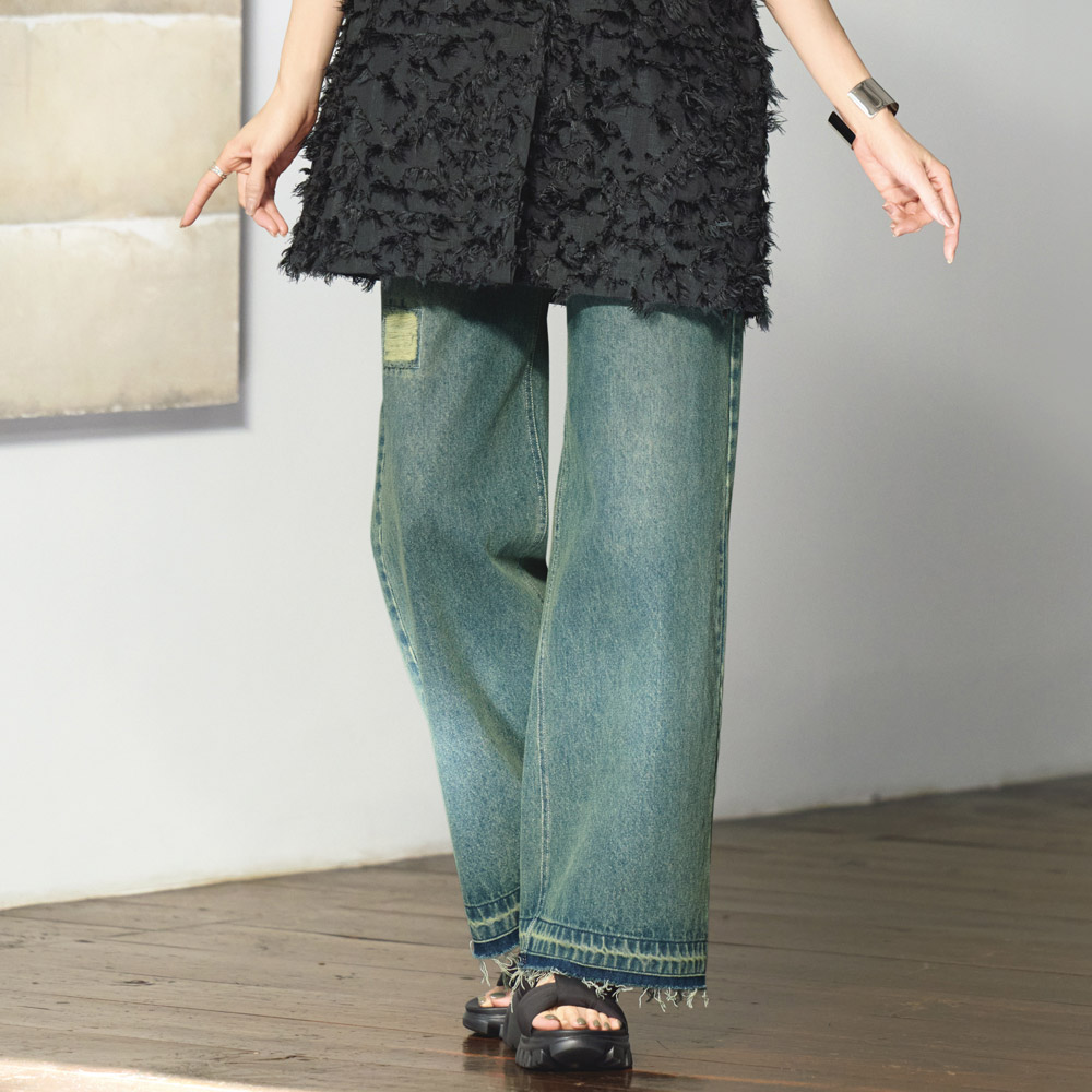ダメージ加工 デニム ワイドパンツ ワイドパンツ パンツ 174902 ＼LINE友だち登録でクーポン／