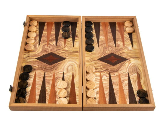 Manopoulos マノプロス オリーブバール (オリーブウッドチェッカー) バックギャモン ミディアム OLIVE BURL (olive wood checkers) Backgammon Medium