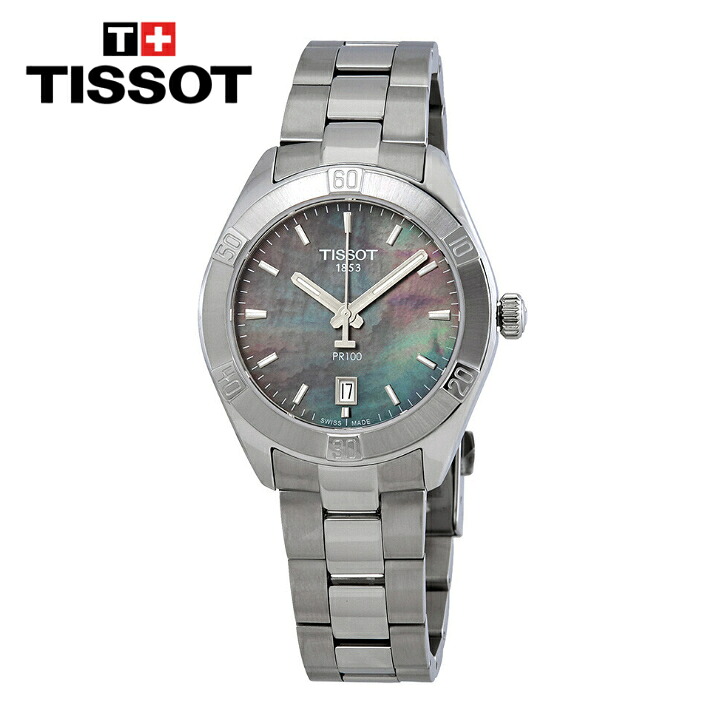 TISSOT ティソ PR 100 スポーツシック ブラックマザーオブパールダイヤル レディースウォッチ PR 100 Sport Chic Black Mother of Pearl Dial Ladies Watch