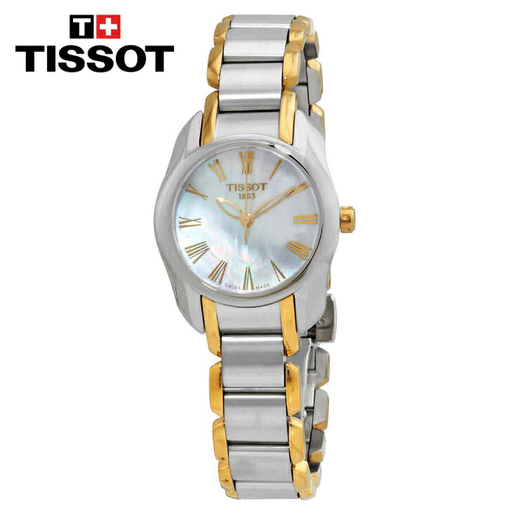 TISSOT ティソ ティーウェーブ クオーツ ホワイトマザーオブパールダイヤル ツートーン レディースウォッチ T-Wave Quartz White Mother of Pearl Dial Two-tone Ladies Watch