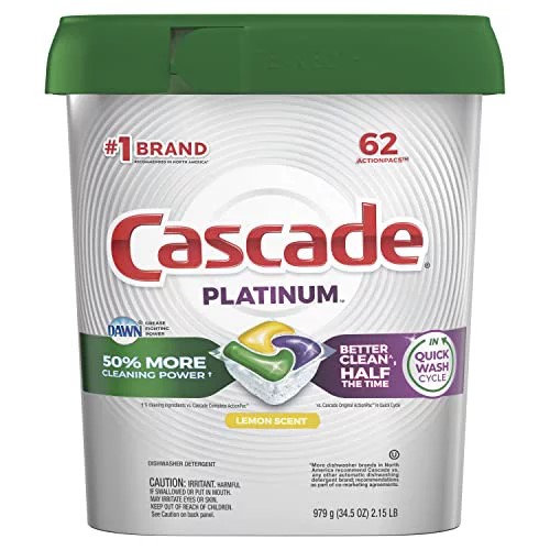 Cascade カスケード プラチナ食器洗い機ポッド、ActionPacs 食器洗い機用洗剤、レモン、62 個 Platinum Dishwasher Pods, ActionPacs Dishwasher Detergent, Lemon, 62 Count|DIO GRECO