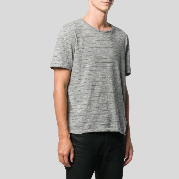 即納 最大半額 Monogram Laurent サンローラン モノグラムtシャツ インジャージー ウィズ ストライプ Saint T Shirt Stripes Lam With Jersey In Saintlaurent Monogram Gray Rulesiq Com
