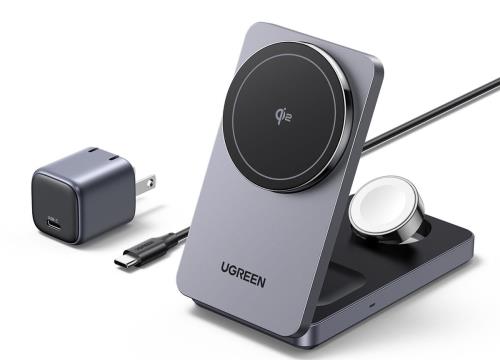 UGREEN 3 インチ 1 MagFlow 無線電話申し受ける器 Qi2 15W MagSafe申し受ける器 iPhone Apple Watch 申し受ける器 3台斉しく申し受ける 折畳み式 iPhone17/16/15/14/13/12つづき物、mini/Pro/Pro Max/Apple Watch 9/8/7/6/5/4/3/2/1/SE, AirPods Pro/3/2 相応う MFI公認済み スマートフォン・タブレット-バッテリー・充電器