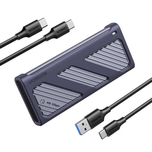 UGREEN M.2 SSD 外信用販売容れもの M.2 SSD 容れもの USB4 40Gbps超弾丸道路 Thunderbolt 3/4 PCIe 4.0x4相応う NVMe SSD 容れもの 2230 2242 2260 2280(M-Key MB Key) SSD相応う 軽銀制 ケイ素樹脂天然ゴム付き添い人 M.2 固定ディスク容れもの 2本ケー