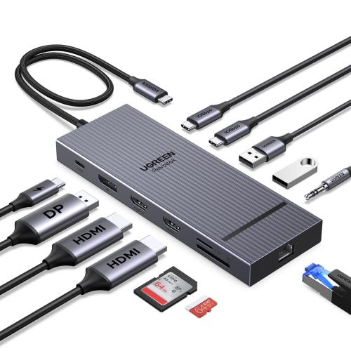 UGREEN Revodok Pro 12-インチ-1 トリプル4K縛ステイション、2*HDMI+DP、2x10Gbps USB C、2xUSB2.0A、100W PD手っとり早い申し受ける、SD/TF、1000Mbpsイーサネット、3.5粍オーディオ、MacBook/DELL/HPなどの利得のUSBCこしき