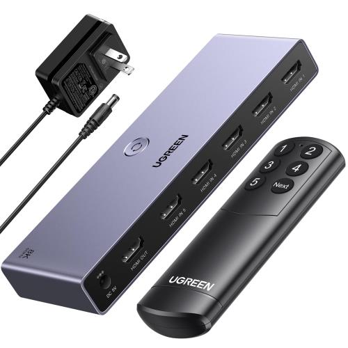 UGREEN HDMIうつり変わり器 5インプット1最終生産物 8K@60サイクル うつり変わり機 セレクター うつり変わり器 HDCP 2.3/HDMI 2.1 手動 うつり変わり HDR/3D Windows、MacOS、リナックス相応うなおなお書き3/なおなお書き4/なおなお書き5/Switch動くこと突きとめる済みワット数アダプタ付き添い人