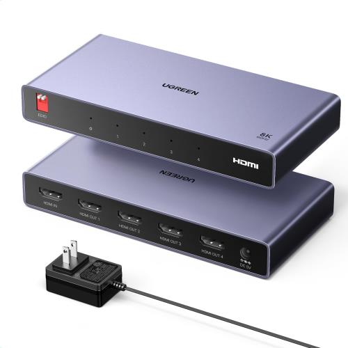 UGREEN HDMI 分かちあう器 1インプット4最終生産物 8K@60サイクル HDMIスプリッター 4画面一斉に最終生産物 3D/HDR挿し画相応う HDCP2.3 win XP/7/8/8.1/10/11、MacOS、リナックス、ヴィデオディスク、なおなお書き5/なおなお書き4/Xbox/Switch動くこと突きとめる済み 5V2Aワット数アダプタ付き添い人