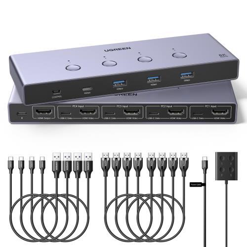 UGREEN 8K@60サイクル HDMI KVMうつり変わり器 4電子計算機用 4*USB 3.0界面付き添い人 軽銀KVM取り替えっこ 4インプット1最終生産物 4K@240H相応う 1管する/鍵盤/二十日鼠/捉え所のない運転/印刷者を分かち合う HDMI有線テレビ4本、USB有線テレビ4本、勉強机いの一番制御装置付き添い人 家電-その他