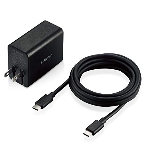 エレコム(ELECOM) GaN(窒化ガリウム) ACアダプター ACDC-PD1265BK ノートPC/iPhone/スマートフォン/Nintendo Switchなど PD認証 最大65W Type-C1ポート C-Cケーブル付属 2m ブラック