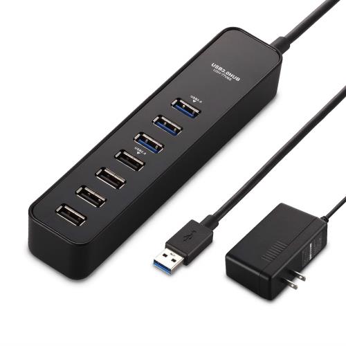 エレコム USB3.0 ハブ 7ポート ACアダプタ付 マグネット付 MacBook / Surface Pro / Chromebook他 ノートPC Nintendo Switch対応 ブラック U3H-T719SBK