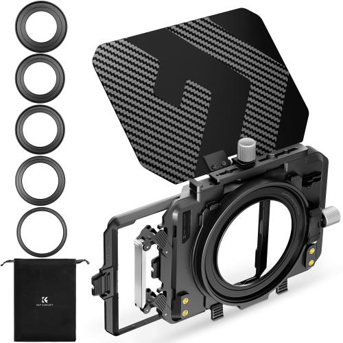 KF CONCEPT 4x5.65インチフィルターフレーム付き Mini Matte Box レンズ フード カーボンファイバー製 67mm/72mm/77mm/82mm/95mmのアダプターリング付き 2枚の角型フィルター装着可能 ポーチ付属 （Nano-Xcel）