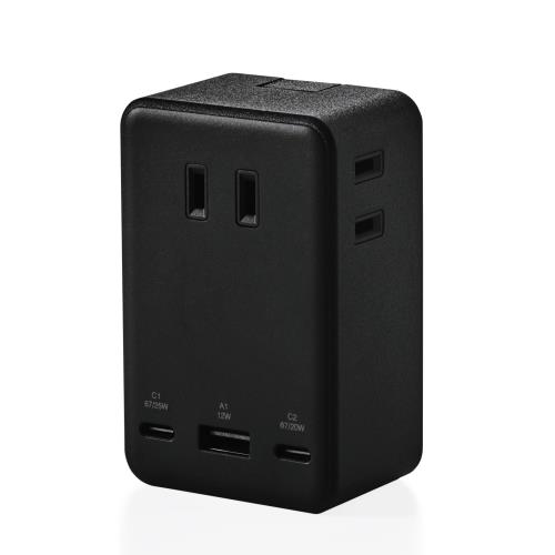 エレコム 電源タップ USB付き 合計最大65W PD対応 Type-C×2 USB-A×1 ACプラグ×3 雷ガード ホコリ防止シャッター ブラック ECT-43-3AC2BK