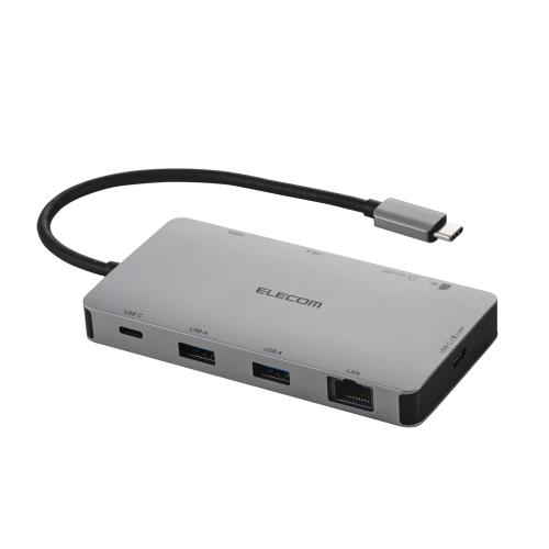 エレコム USB-C ハブ ドッキングステーション 9-in-1 PD 140W対応 USB-C×2 USB-A×2 HDMI 4K60Hz SD＋microSD LAN シルバー DST-090BP1SV