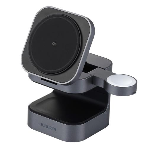 エレコム Qi2 申し受ける器 無線電話 15W 3インチ1 Apple Watch 公証モデュール付き添い人 照明ランプ型 黒いこと EC-MS09BK