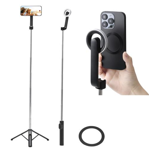 エレコム スマートフォン用 三脚 マグネット吸着 Bluetoothリモコン付 メタルプレート付属 1500mm ブラック P-STSRM01150BK