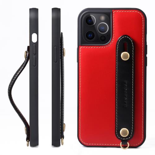 HANATORA for iPhone 15ProMax ケース 本革 耐衝撃 背面ベルト ストラップリング スマホケース スマホ スタンド機能 コードホルダー ガラスフィルム 付き オイルドレザー ギフト レッド+ブラック GH-15ProMax-Red-Black
