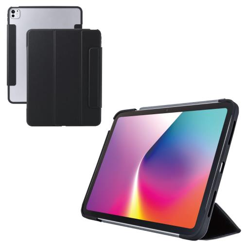 エレコム iPad Pro 13インチ (M4) ケース カバー フラップケース TPU素材 衝撃に強い 薄型 軽量 背面クリア フレームカラー TB-A25PLWVFCBG