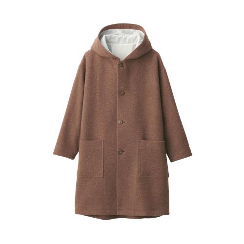 無印良品 お上さん 絨毛混綾織りボンネット付き添い人厚地の外套 レディース BG1R1A4A レンガ お上さんL レディースファッション-コート・ジャケット