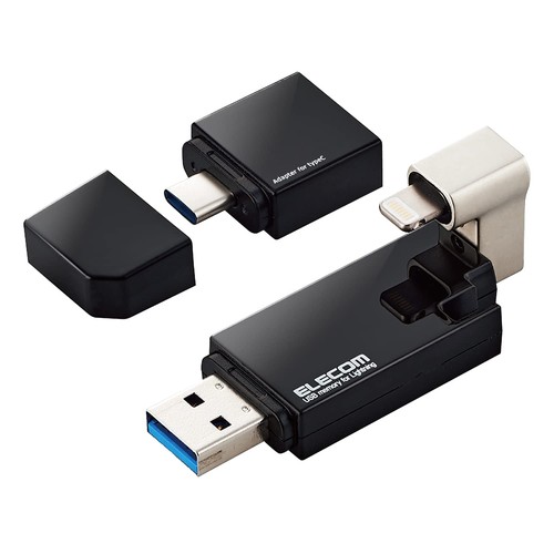 エレコム USB記憶装置 iPhone/iPad相応う MFI公証品 雷火 Type-C取り替えっこアダプター付 MF-LGU3B064GWH 白いこと / 黒いこと 256GB Lightning iPhone/iPad/ipod USB3.2 Gen1 USB3.0相応う MF-LGU3B256GBK MF-LGU3B256GWH 128GB MF-LGU3B128GBK
