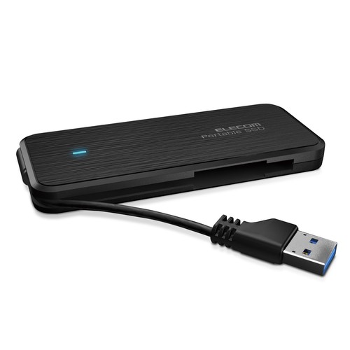 エレコム 外後ばらいSSD 携帯型 USB3.0 USB3.1 Gen1 TLC 小型 軽さ 名刺大きさ 黒いこと / 赤いこと
