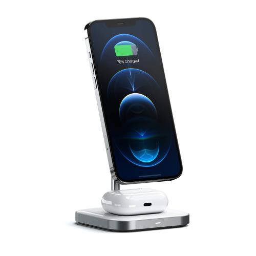 SATECHI 軽銀製 2-インチ-1 磁石式無線電話申し受ける照明ランプ 縦・横置き、USB-C 申し受ける iPhone 17/16/15~12 版、AirPods Pro 3/2/1、AirPods 4/3 相応う