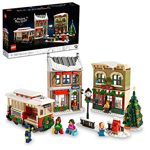 レゴ(LEGO) ホリデーメインストリートビルディングセット10308 成年者と身寄り向け クリスマスビレッジビルディングキット 祝い日見せびらかす書き割り 販売店、路面市街電車、ミニ図形6体
