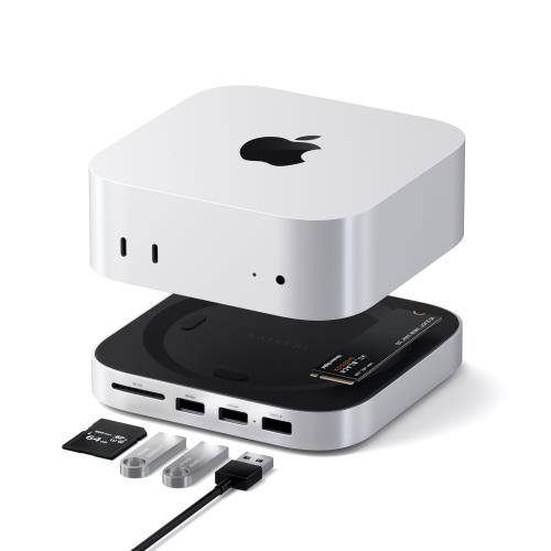 SATECHI Mac Mini M4 こしき  照明ランプ NVMe SSD エンクロージャー積み上げる/M4 Mac Mini 縛ステイション 最大限度10Gbps 弾丸道路資料遷らす USB-A x2・USB-A資料界面・SD歌留多読み手相応う(M4 相応う)- しろがね色