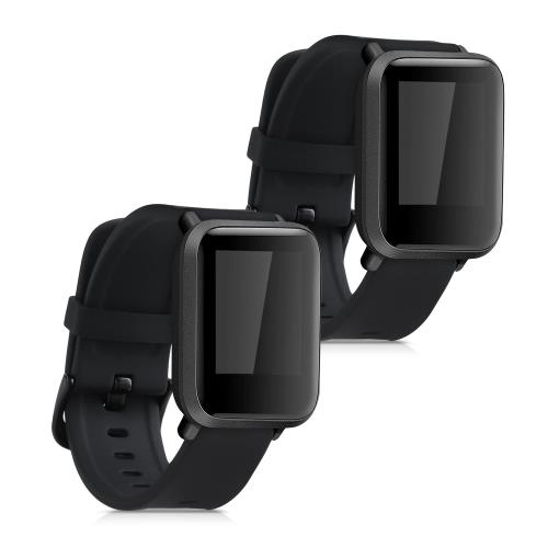 kwmobile 2x Cinturino Ricambio Compatibile con Huami Amazfit Bip S/Bip S Lite - Cinturino Silicone 14-22 cm nero/blu scuro - Taglia L