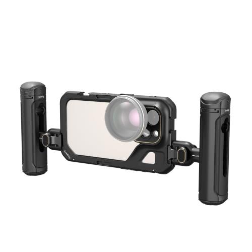 SmallRig デュアルハンドヘルドスマホケージキット iPhone 15 Pro用 ワイヤレスクイックリリースハンドル、67mmフィルターアダプター付き モバイルビデオリグキット ビデオ録画 YouTube ライブストリーミング Vlog用 4397B画像